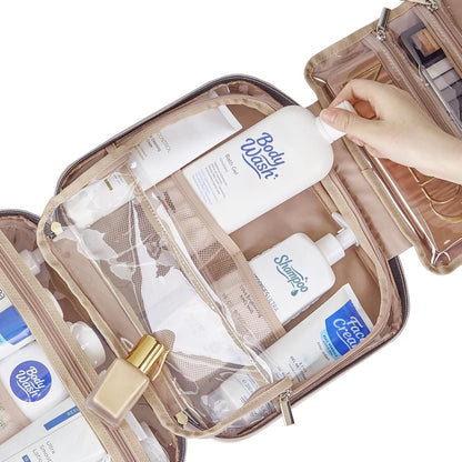Light Blue Large Capacity Hanging Toiletry Bag for Women(30.5 x 22.5 x 12 cm) - Checked Pattern Waterproof Cosmetic Organizer, Dry/Wet Separation & Multi-Compartment