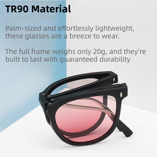 Ultra-Light Foldable TR Sunglasses for Women with Storage Bag - 15° Adjustable Temples & Premium Hinges, UV Protection (Black Frame/Grey Lenses)