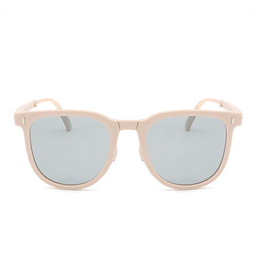 Ultra-Light Foldable TR Sunglasses for Women with Storage Bag - 15° Adjustable Temples & Premium Hinges, UV Protection (White Frame/Grey Lenses)