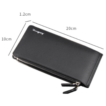 Black Men's Slim Long Bi-Fold Wallet - Multi-Card Holder & Credit Card Organizer with Coin Pocket, Simple PU Leather Clutch
