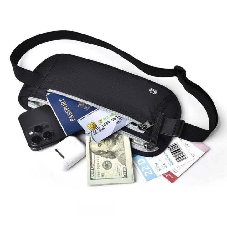 Blue RFID Blocking Slim Anti-Theft Fanny Pack for Outdoor Travel - Hidden Money Belt for Passport, Documents & Cash