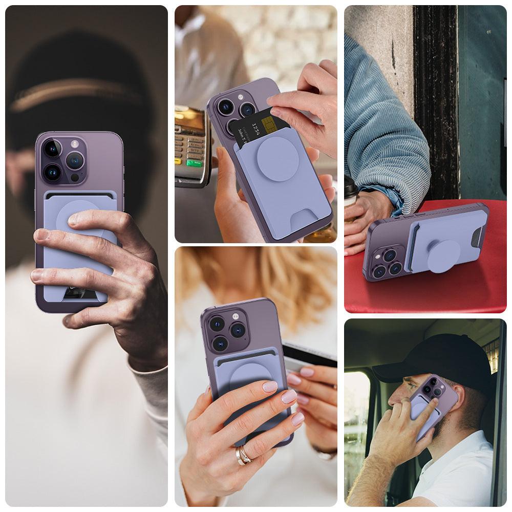 2-Pack 2-in-1 Dark Blue Magnetic Card Wallet Integrated Pop Airbag Stand(9.5x6x0.8 CM) - Including Magnetic Ring, for MagSafe Compatible iPhone 14/13/12 Series & Standard Phone Cases.