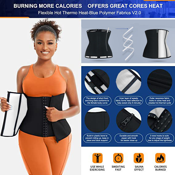 Silver Ion Sauna Waist Trainer for Women(Size L) - 2-in-1 Zipper and Hook/Eye Sweat-Wicking Sports Girdle, Postpartum Fitness Shapewear