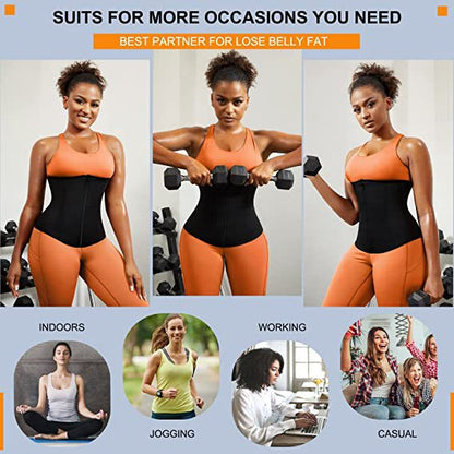 Silver Ion Sauna Waist Trainer for Women(Size L) - 2-in-1 Zipper and Hook/Eye Sweat-Wicking Sports Girdle, Postpartum Fitness Shapewear
