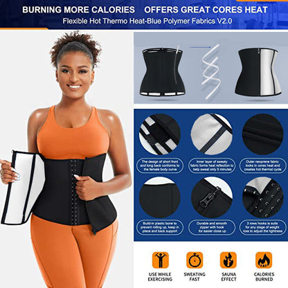 Blue Silver Ion Sauna Waist Trainer for Women(Size M) - 2-in-1 Zipper and Hook/Eye Sweat-Wicking Sports Girdle, Postpartum Fitness Shapewear