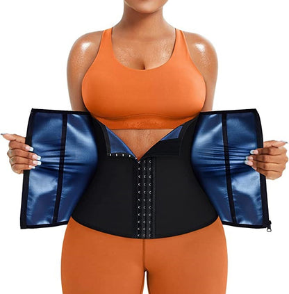 Blue Silver Ion Sauna Waist Trainer for Women(Size 2XL) - 2-in-1 Zipper and Hook/Eye Sweat-Wicking Sports Girdle, Postpartum Fitness Shapewear