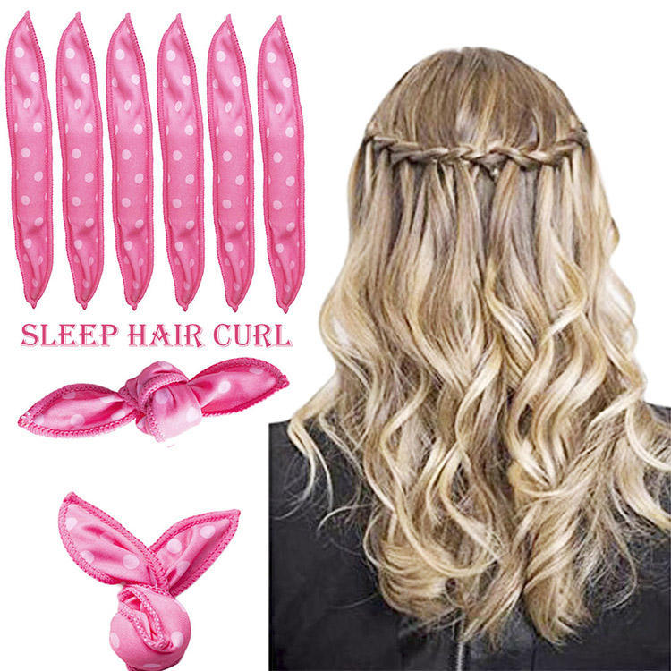 20-Pack Purple Polka Dot Bow Sponge Hair Rollers Set -  Soft Sleep Pillow Lazy No-Heat Curler for Heatless Loose Curls Hair Style