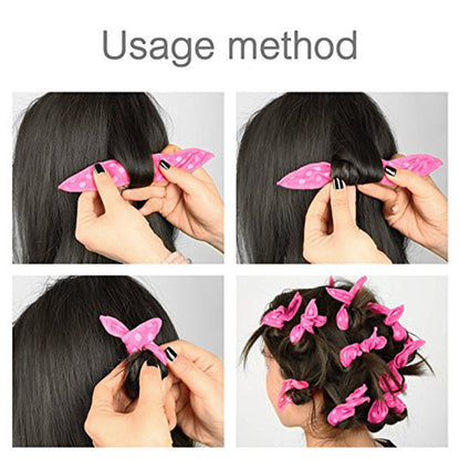 20-Pack Purple Polka Dot Bow Sponge Hair Rollers Set -  Soft Sleep Pillow Lazy No-Heat Curler for Heatless Loose Curls Hair Style