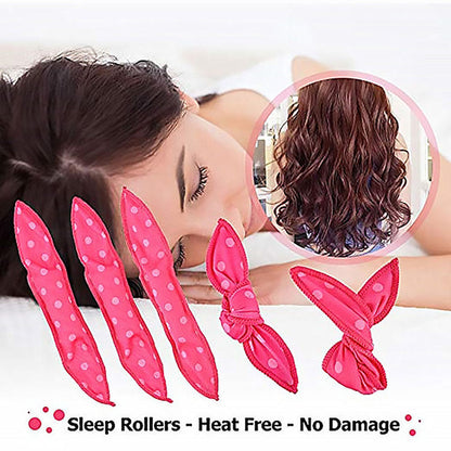 20-Pack Blue Polka Dot Bow Sponge Hair Rollers Set -  Soft Sleep Pillow Lazy No-Heat Curler for Heatless Loose Curls Hair Style