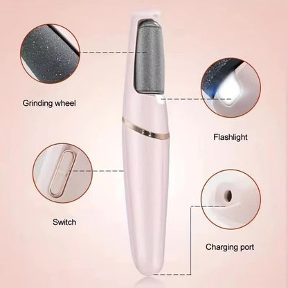 White Wireless Electric Foot Grinder With Two Heads - Automatic Pedicure Tool for Removing Callus and Dead Skin, Portable Small Handheld Design & USB Rechargeable