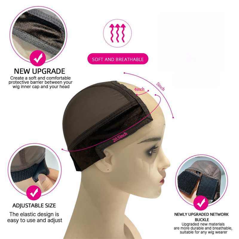 2-Pack Beige U-Part Open-Ear Wig Cap with 4x5 Inch Double Velvet Lace - Comfort & Stability, for Wig Making and Secure Wear
