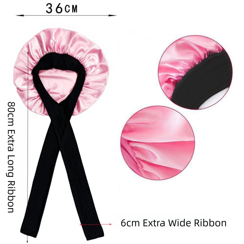 2-Pack Blue Satin Bonnet with Wide Band and Bow Tie - Hair Care Sleep Cap and Turban for Women