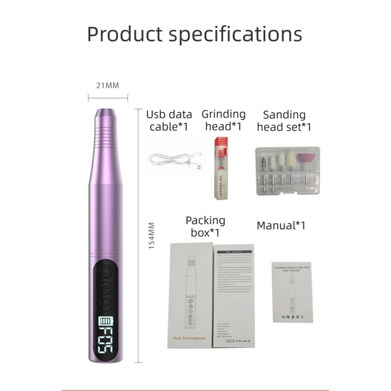 Black Portable Wireless Professional Electric Nail Drill Machine Includeing 6 Nail Drill Bits- High-Speed 20000 RPM, Adjustable 4-Speeds with LCD Display