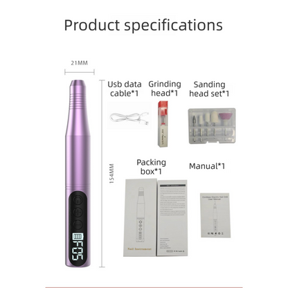 Black Portable Wireless Professional Electric Nail Drill Machine Includeing 6 Nail Drill Bits- High-Speed 20000 RPM, Adjustable 4-Speeds with LCD Display