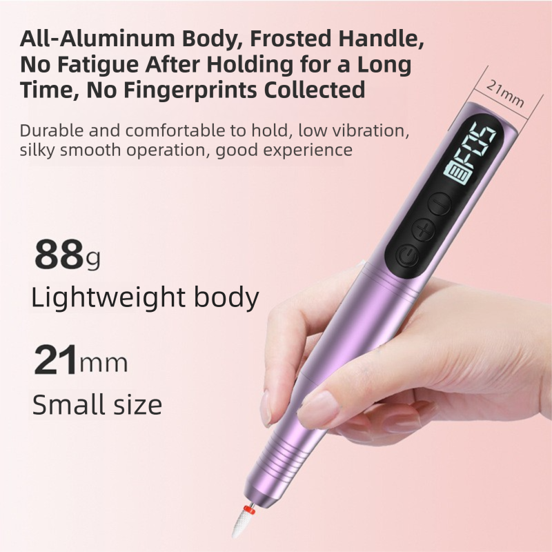 Black Portable Wireless Professional Electric Nail Drill Machine Includeing 6 Nail Drill Bits- High-Speed 20000 RPM, Adjustable 4-Speeds with LCD Display
