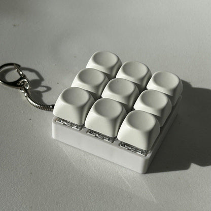2-Pack White Mechanical 9-Keyboard Fingertip Toy Keychain - Key Pressure Relief, PVC Fingertip Toy.