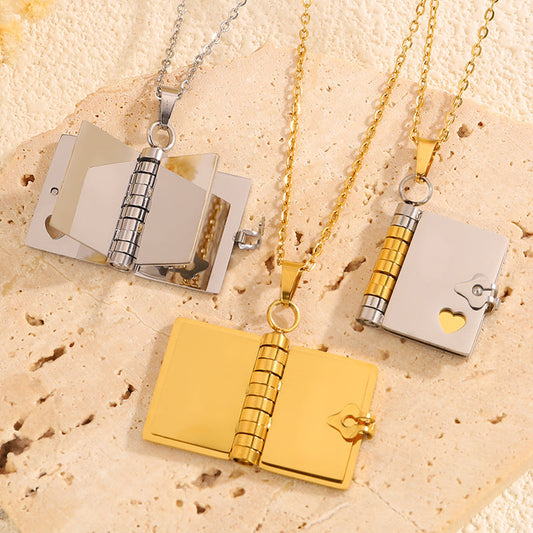 Gold-Sliver Titanium Steel Fading-Resistant Envelope Locket Necklace - Openable Love Letter Pendant for Couples