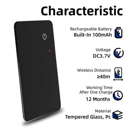 Ultra-Slim 2mm Glass Card Tracker for iOS - Global GPS Location Finding for Wallet, Keys, and Luggage.