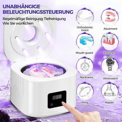 Muti-Functional Portable UV-C Ultrasonic Cleaner (49KHz) - 3 Time Modes for Deep cleaning and Sterilization, 340ml Stainless Steel Tank.