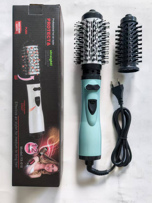 2-in-1 Blue Automatic Rotating Hot Air Styler(38/50mm Curling Barrel) - Multifunctional Hair Dryer Brush, Straightener & Curler with 3 Heat Settings and 360° Bi-directional Rotation