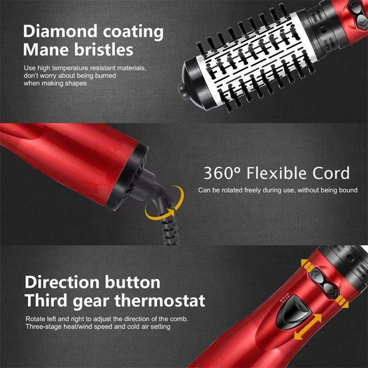 2-in-1 Grey Automatic Rotating Hot Air Styler(38/50mm Curling Barrel) - Multifunctional Hair Dryer Brush, Straightener & Curler with 3 Heat Settings and 360° Bi-directional Rotation