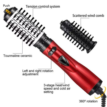 2-in-1 Grey Automatic Rotating Hot Air Styler(38/50mm Curling Barrel) - Multifunctional Hair Dryer Brush, Straightener & Curler with 3 Heat Settings and 360° Bi-directional Rotation