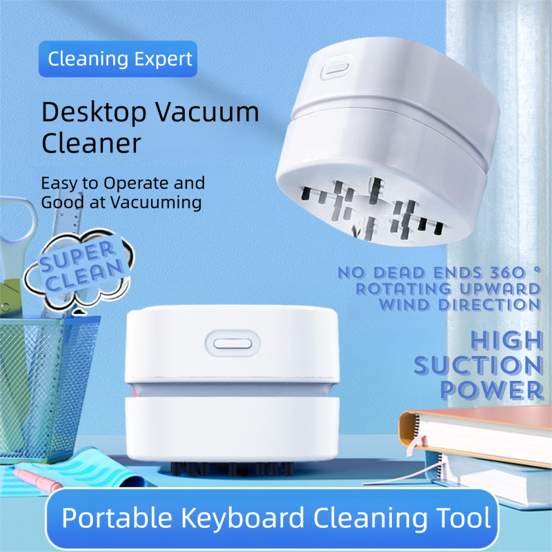 White Portable Handheld Cordless Mini Desktop Vacuum Cleaner - Powerful 10KPA Suction,  Efficient Dust & Debris Collection for Home, Office, and Student Use