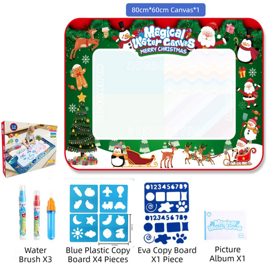 80x60CM Christmas Style Magic Water Doodle Mat Toy | Reusable Aqua Painting Set with 9 Accessories, Mess-Free Water Painting Learning Blanket.