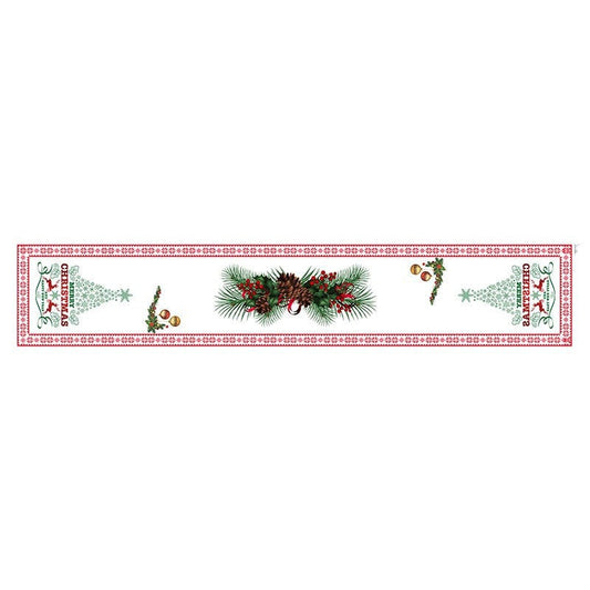 Style-1 New Year & Christmas Table Runner(33 x 180 CM) - Festive Linen Tablecloth, Digital Print Christmas Decor