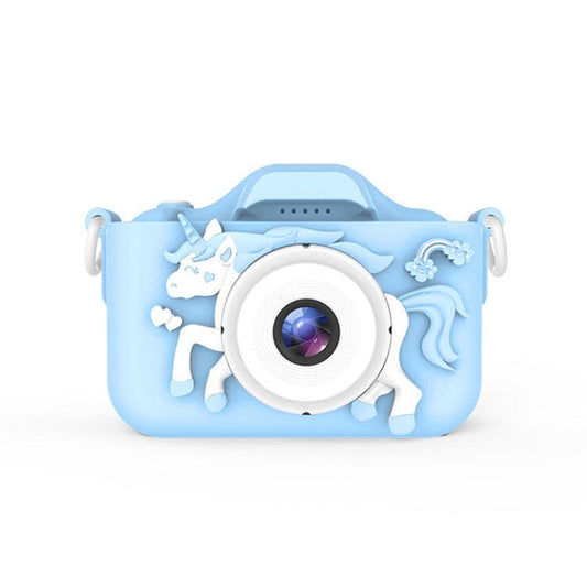 X2 Blue Single Lens Kids Unicorn Digital Camera - Multi-Functions With 20MP Interpolation, Photo & Multiple Filters, 1080P Video and Game.