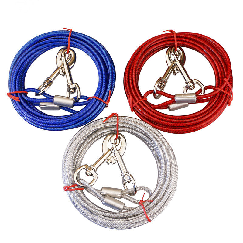 Blue Heavy-Duty Steel Wire Dual-Head Dog Tie-Out Cable Leash(5mm x 3m - 10ft) - with Dual Swivel Hooks for Tethers and Double Dog Walking