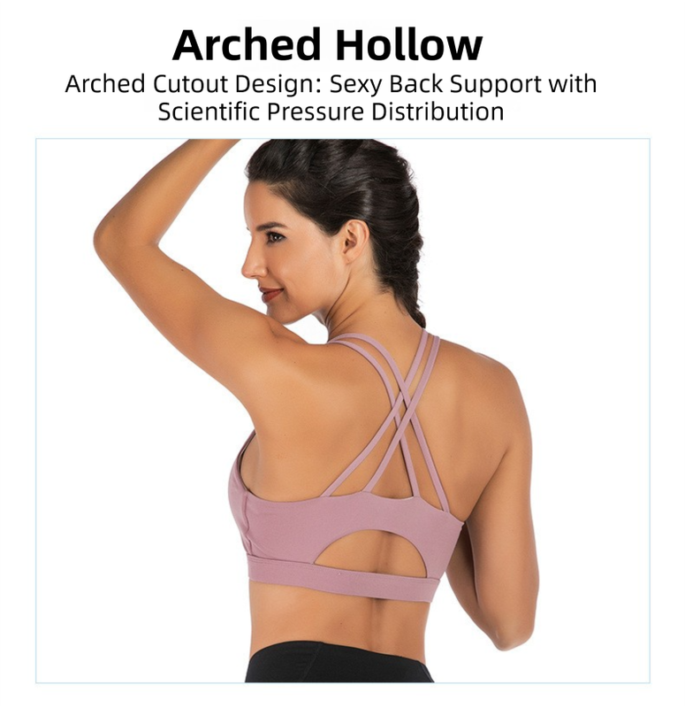 M Size White Elegant Sexy Criss-Cross Back Sports Bra for Women - High Support & Anti-Shock, Wire-Free Yoga Crop Top with X-Shape Fine Strap