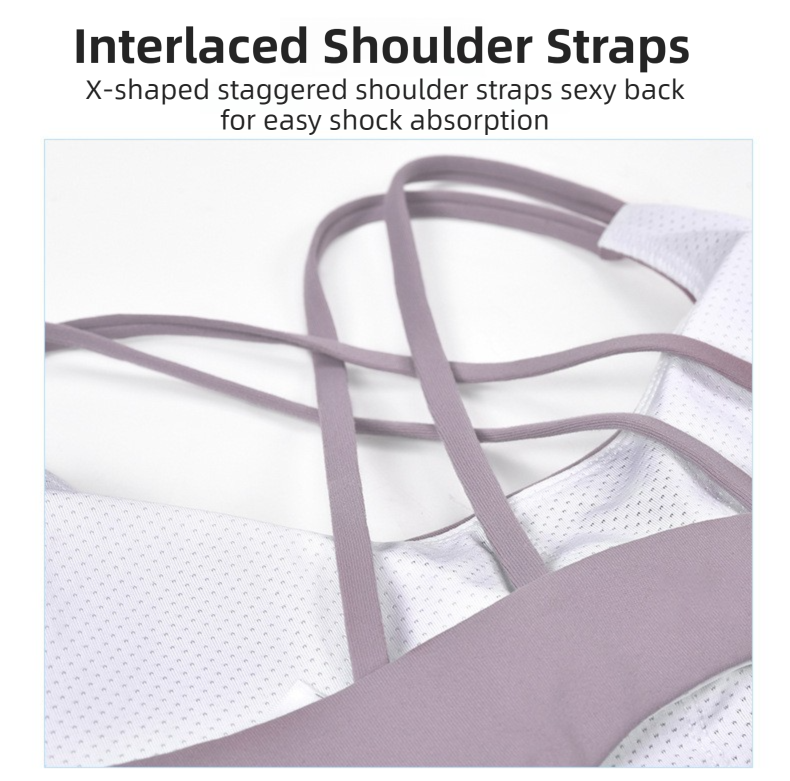 XL Size Purple Elegant Sexy Criss-Cross Back Sports Bra for Women - High Support & Anti-Shock, Wire-Free Yoga Crop Top with X-Shape Fine Strap