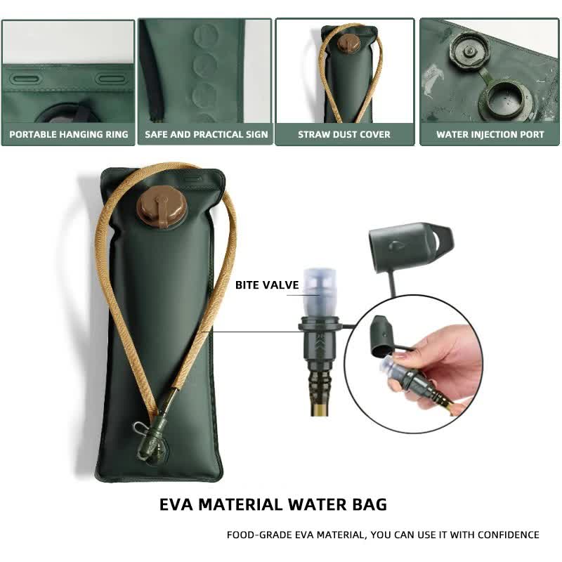Outdoor Grey 2L Hydration Bladder for Running & Cycling - Eco-Friendly PEVA Material Water Reservoir Pack Insert with Bite Valve & 93CM Water Pipe
