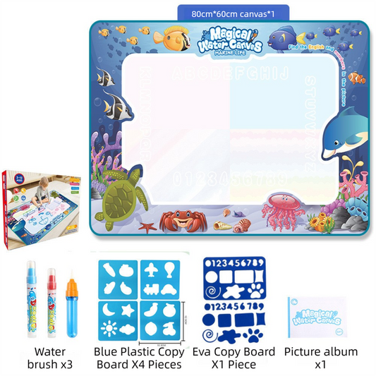 80x60CM Ocean World Water Doodle Mat - Educational Aqua Drawing Blanket, Marine Life Style Deluxe 10-Piece Set.