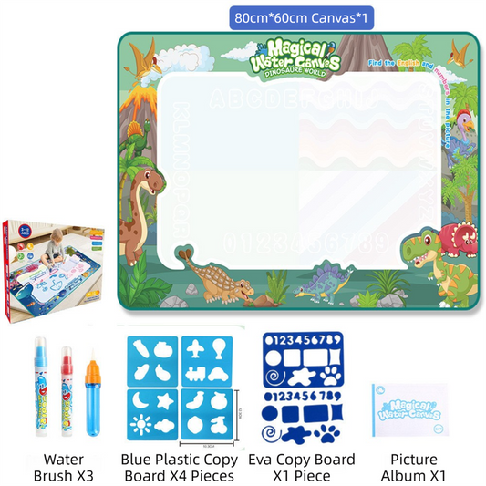 80x60CM Dinosaur World Water Doodle Mat - Mess-Free Prehistoric Educational Aqua Toy, Deluxe 10-Piece Set.