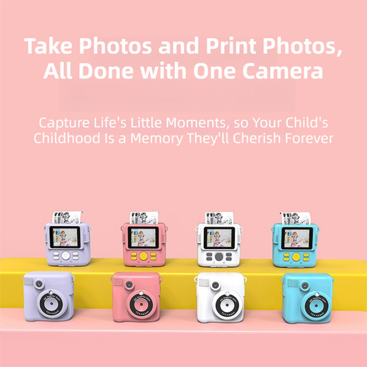 Purple ABS-681 Portable Kids Mini Digital Polaroid with 32GB Card,  3 Rolls Printing Paper & 6 Color Pens - Instant Print Thermal Photo Printer for DIY Fun.