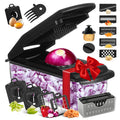18-Piece Black Multi-Function Vegetable Chopper & Slicer Set - Rotary Grater with 5 Muti-Style Stainless Steel Blades for Home Kitchen