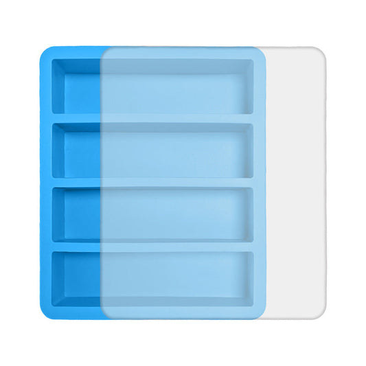2-Packs Blue Flexible 4-Grid Silicone Long Ice Cube Tray with Lid - Easy Release Reusable Mold for Narrow Bottles & Cocktails