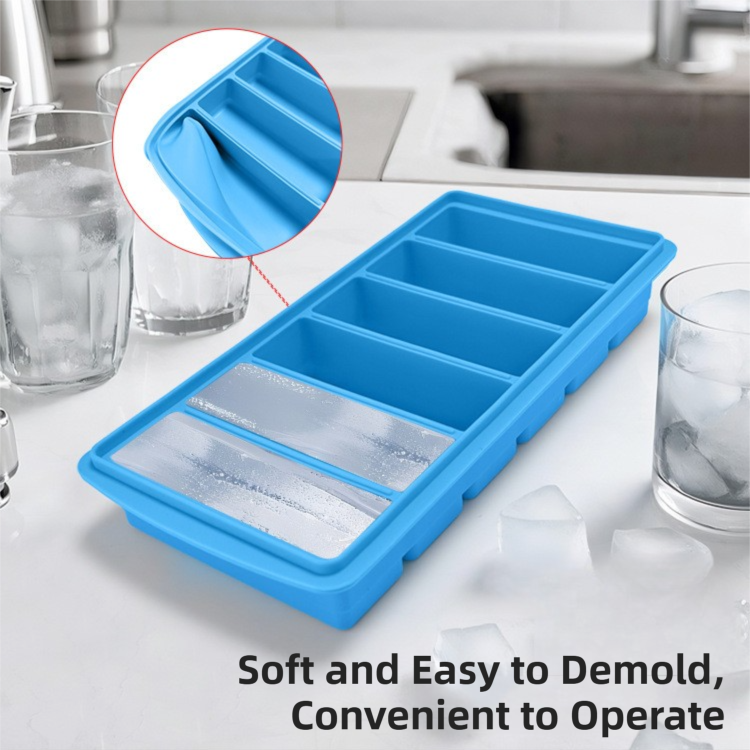 2-Packs Green 6-Grid Extra Long Silicone Ice Cube Tray - Easy Release Reusable Food Grade Mold for Whiskey, Cocktails & Commercial Use