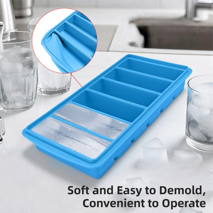 2-Packs Grey 6-Grid Extra Long Silicone Ice Cube Tray - Easy Release Reusable Food Grade Mold for Whiskey, Cocktails & Commercial Use