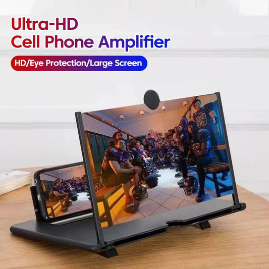 Black 10-Inch Ultra-Clear Portable Retractable HD Mobile Phone Screen Magnifier - Eye Protection Fresnel Lens Projector, with Built-in Phone Holder & Adjustable Base.