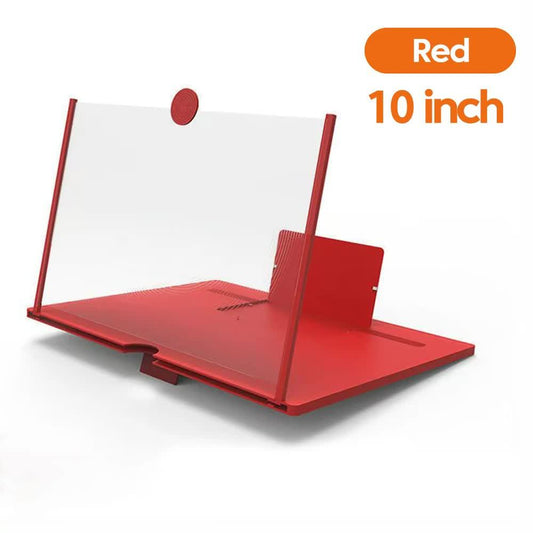 Red 10-Inch Ultra-Clear Portable Retractable HD Mobile Phone Screen Magnifier - Eye Protection Fresnel Lens Projector, with Built-in Phone Holder & Adjustable Base.