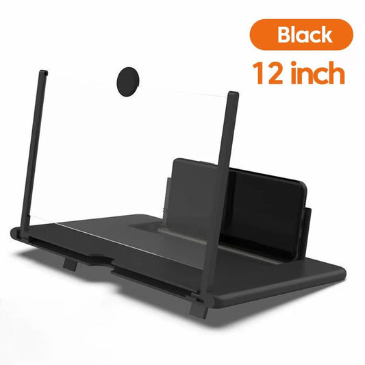Black 12-Inch Ultra-Clear Portable Retractable HD Mobile Phone Screen Magnifier - Eye Protection Fresnel Lens Projector, with Built-in Phone Holder & Adjustable Base.