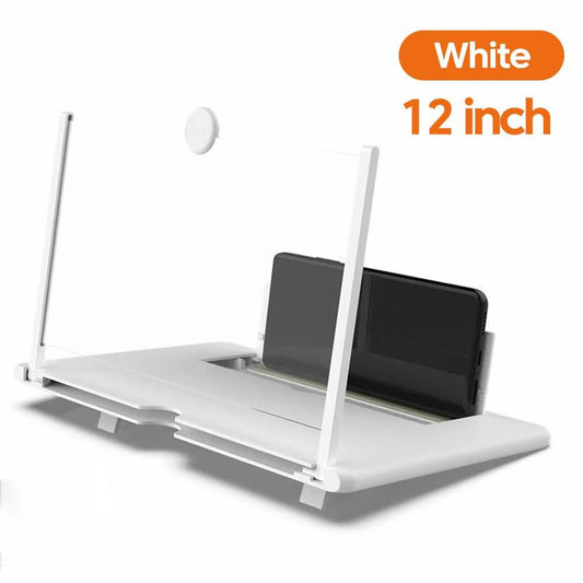 White 12-Inch Ultra-Clear Portable Retractable HD Mobile Phone Screen Magnifier - Eye Protection Fresnel Lens Projector, with Built-in Phone Holder & Adjustable Base.