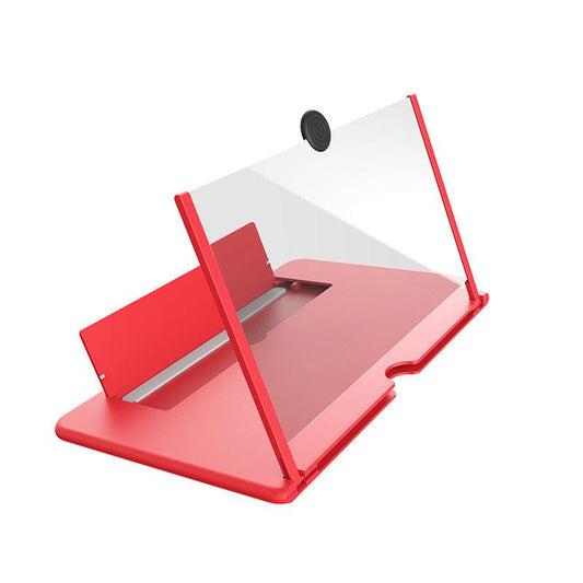 Red 12-Inch Ultra-Clear Portable Retractable HD Mobile Phone Screen Magnifier - Eye Protection Fresnel Lens Projector, with Built-in Phone Holder & Adjustable Base.