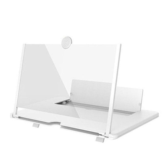 White 18-Inch Ultra-Clear Portable Retractable HD Mobile Phone Screen Magnifier - Eye Protection Fresnel Lens Projector, with Built-in Phone Holder & Adjustable Base.