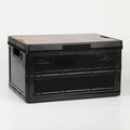 Black Collapsible Medium Side-Open Storage Box with Wooden Table Top(42x28x23CM) - Car Trunk Organiser for Australian Camping & Home Use