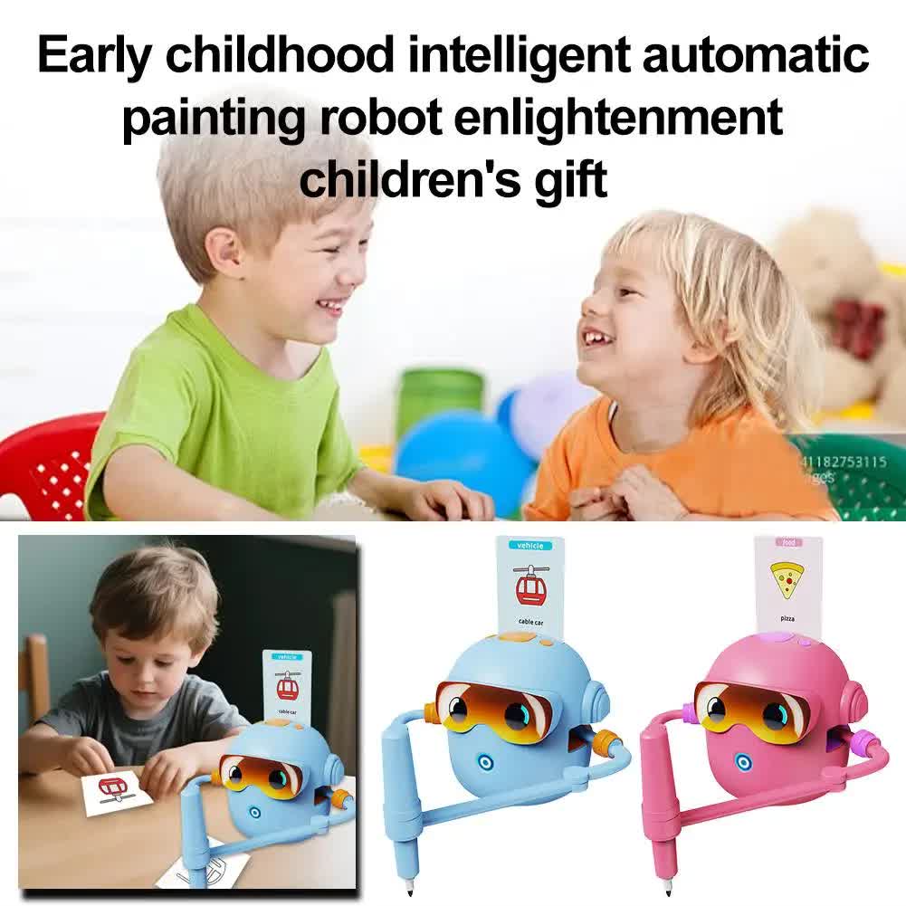 Pink smart Drawing & Learning Robot Toy with 100 Cards - Drawing & Vocabulary Educational Companion for Kids, Quick Card-Insert Recognition