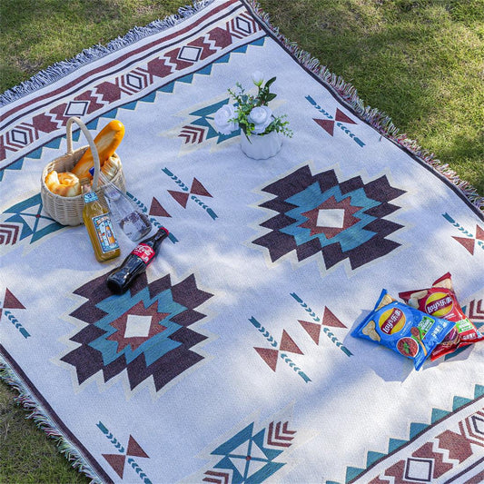 Mutifunctional 90 x 180 CM Bohemian Outdoor Picnic Blanket & Throw - Thick, Moisture-Proof Mat for Camping, Beach & Home Decor.